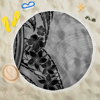 Black Gray Polynesia Tropical Flowers Beach Blanket