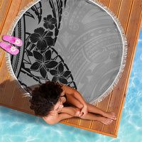 Black Gray Polynesia Tropical Flowers Beach Blanket