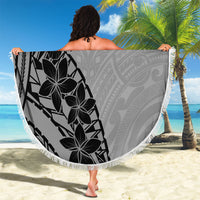 Black Gray Polynesia Tropical Flowers Beach Blanket