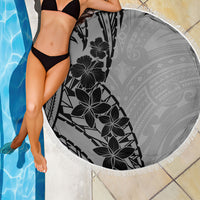 Black Gray Polynesia Tropical Flowers Beach Blanket