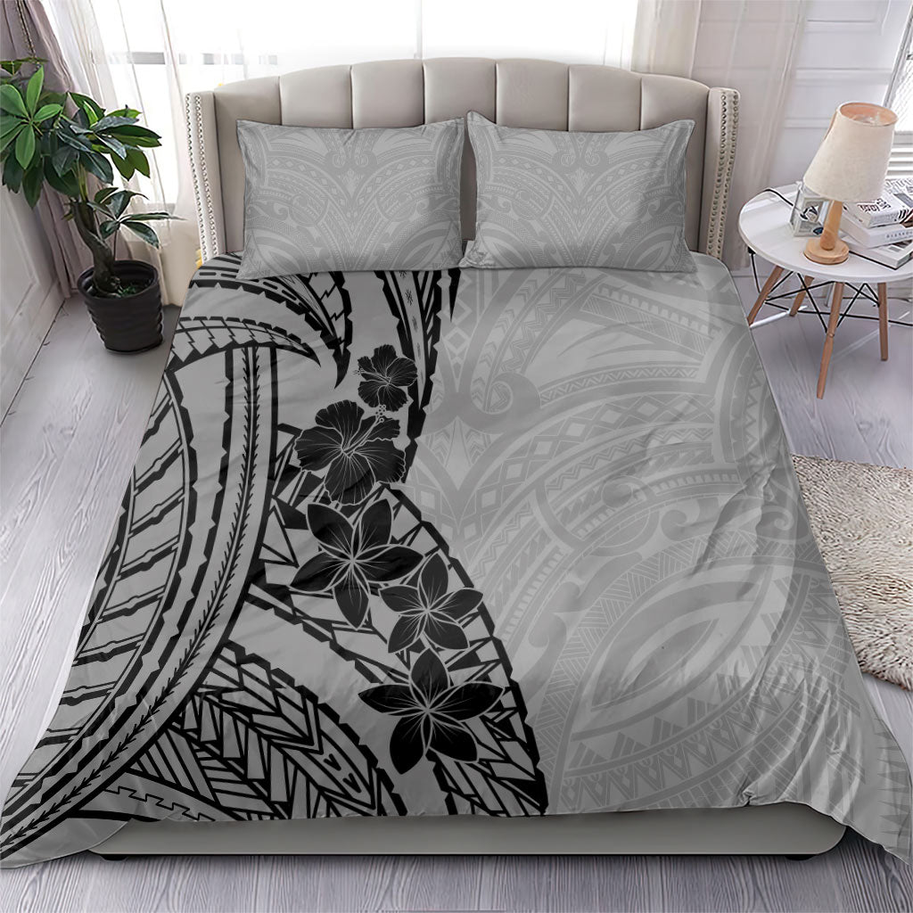 Black Gray Polynesia Tropical Flowers Bedding Set