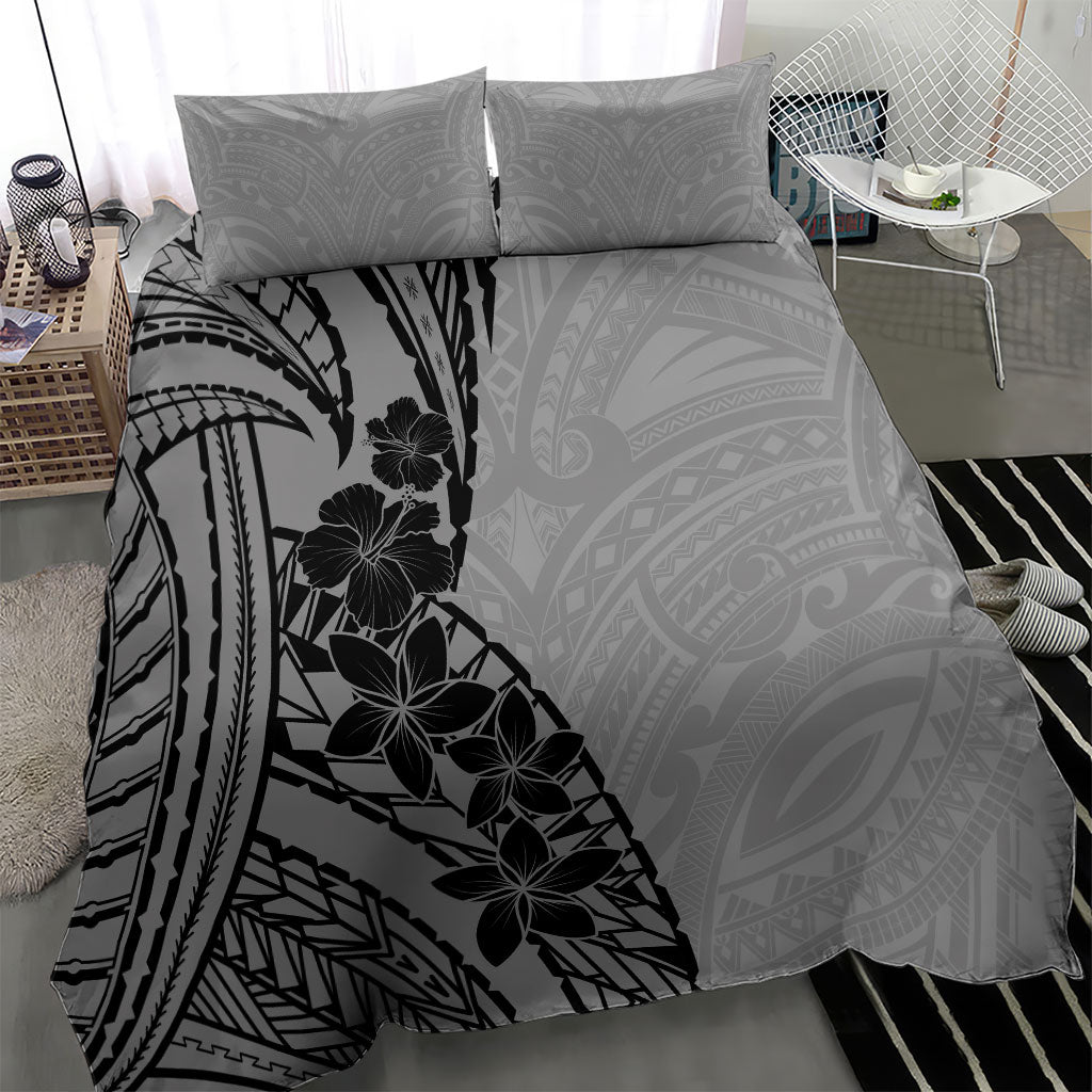 Black Gray Polynesia Tropical Flowers Bedding Set