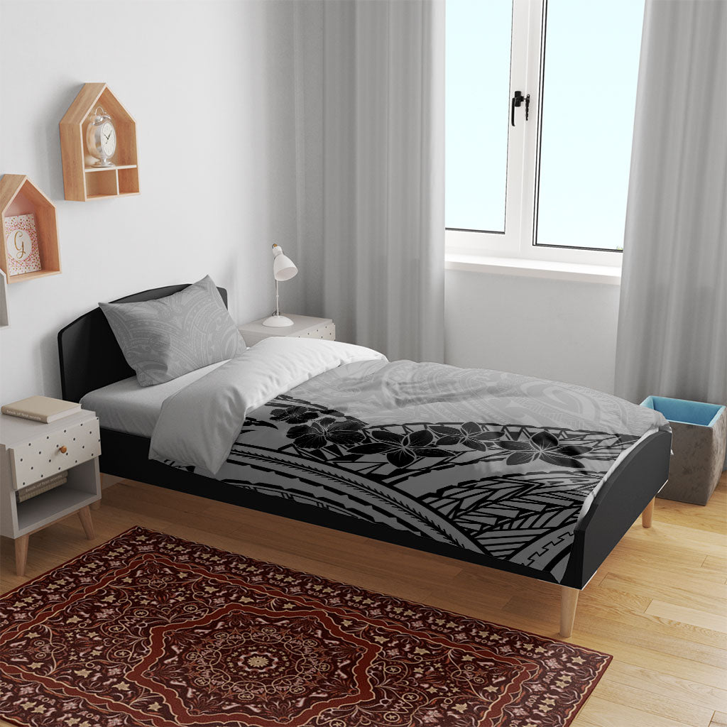 Black Gray Polynesia Tropical Flowers Bedding Set