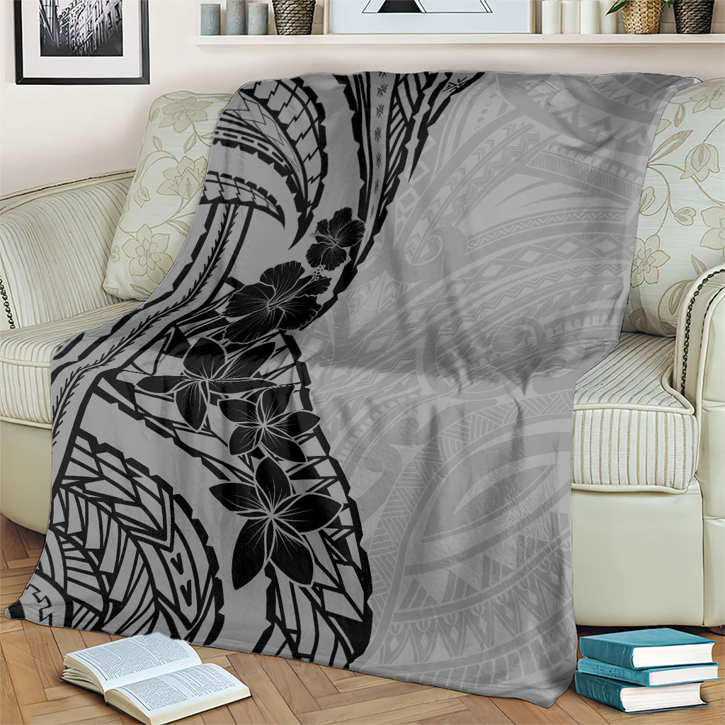 Black Gray Polynesia Tropical Flowers Blanket LT14 - Polynesian Pride