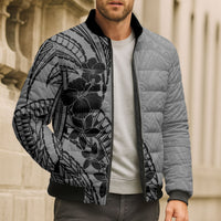 Black Gray Polynesia Tropical Flowers Bomber Puffer Jacket LT14 - Polynesian Pride