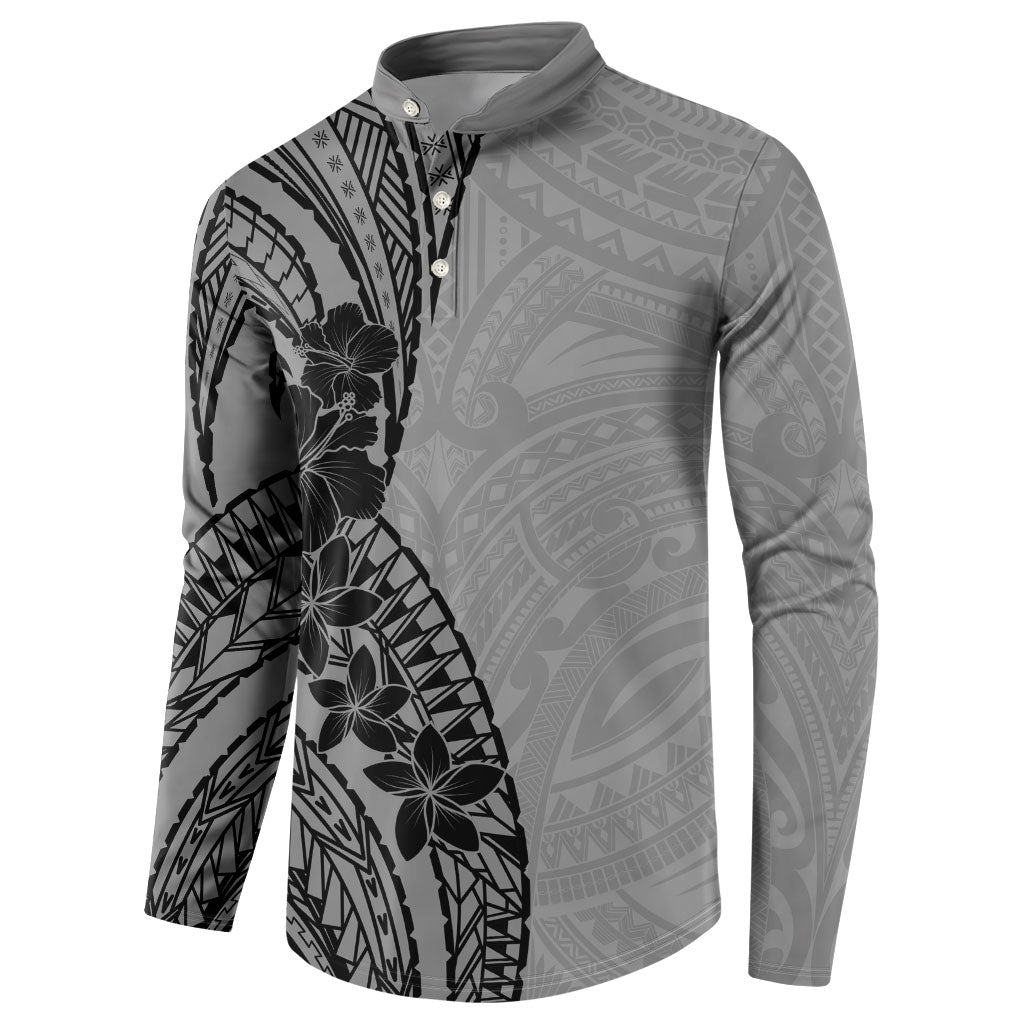 Black Gray Polynesia Tropical Flowers Button Sweatshirt LT14 - Polynesian Pride