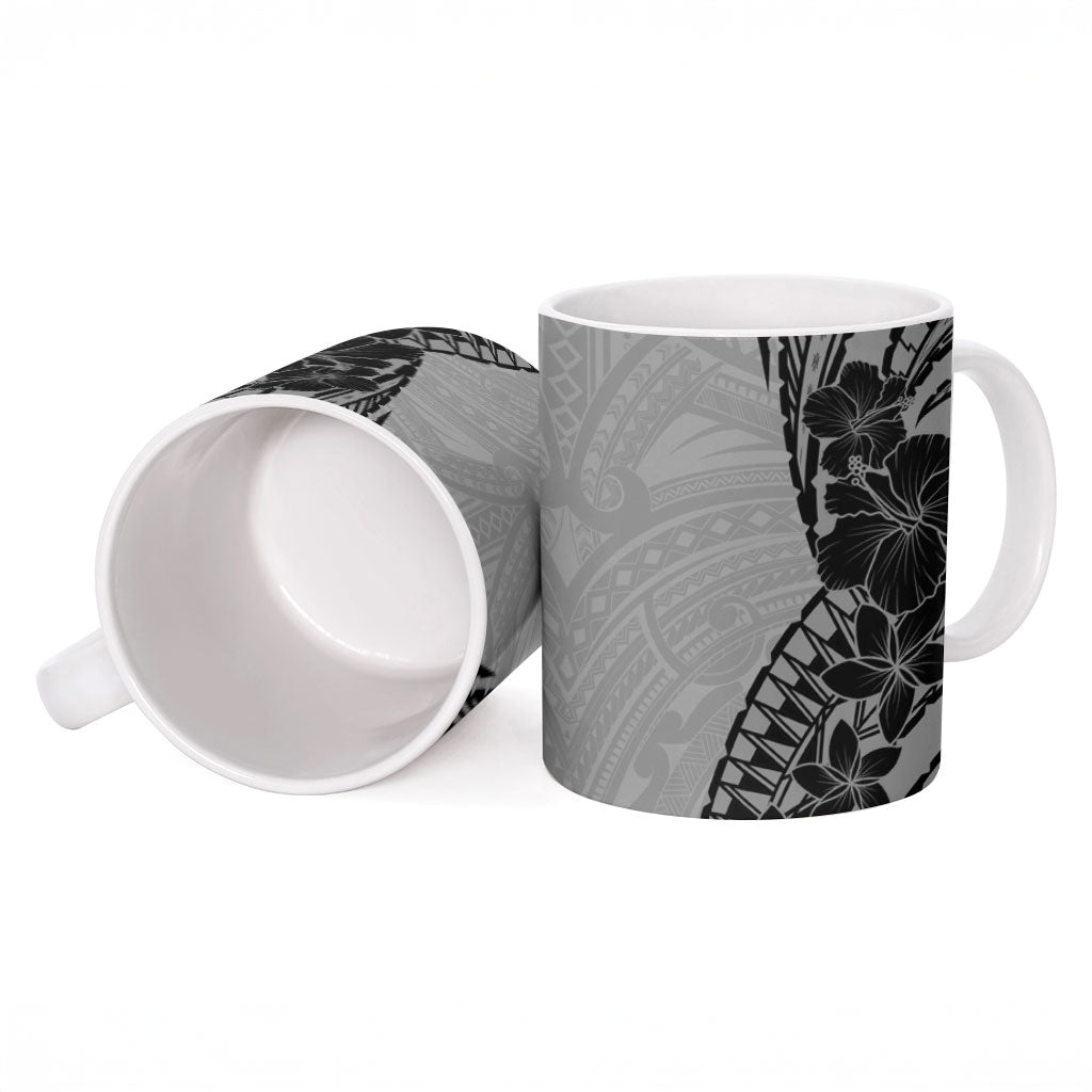 Black Gray Polynesia Tropical Flowers Ceramic Mug LT14 - Polynesian Pride