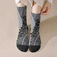 Black Gray Polynesia Tropical Flowers Crew Socks LT14 Crew Socks Gray - Polynesian Pride