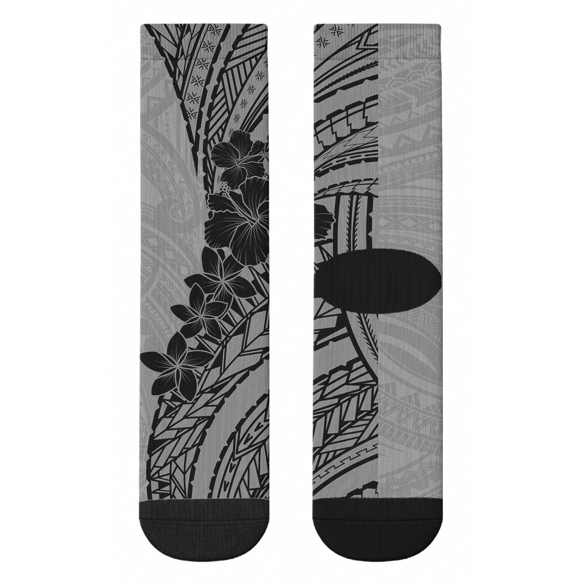 Black Gray Polynesia Tropical Flowers Crew Socks LT14 - Polynesian Pride