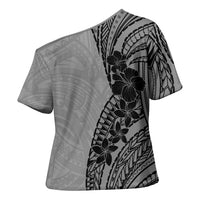 Black Gray Polynesia Tropical Flowers Cross Shoulder Shirt LT14 - Polynesian Pride