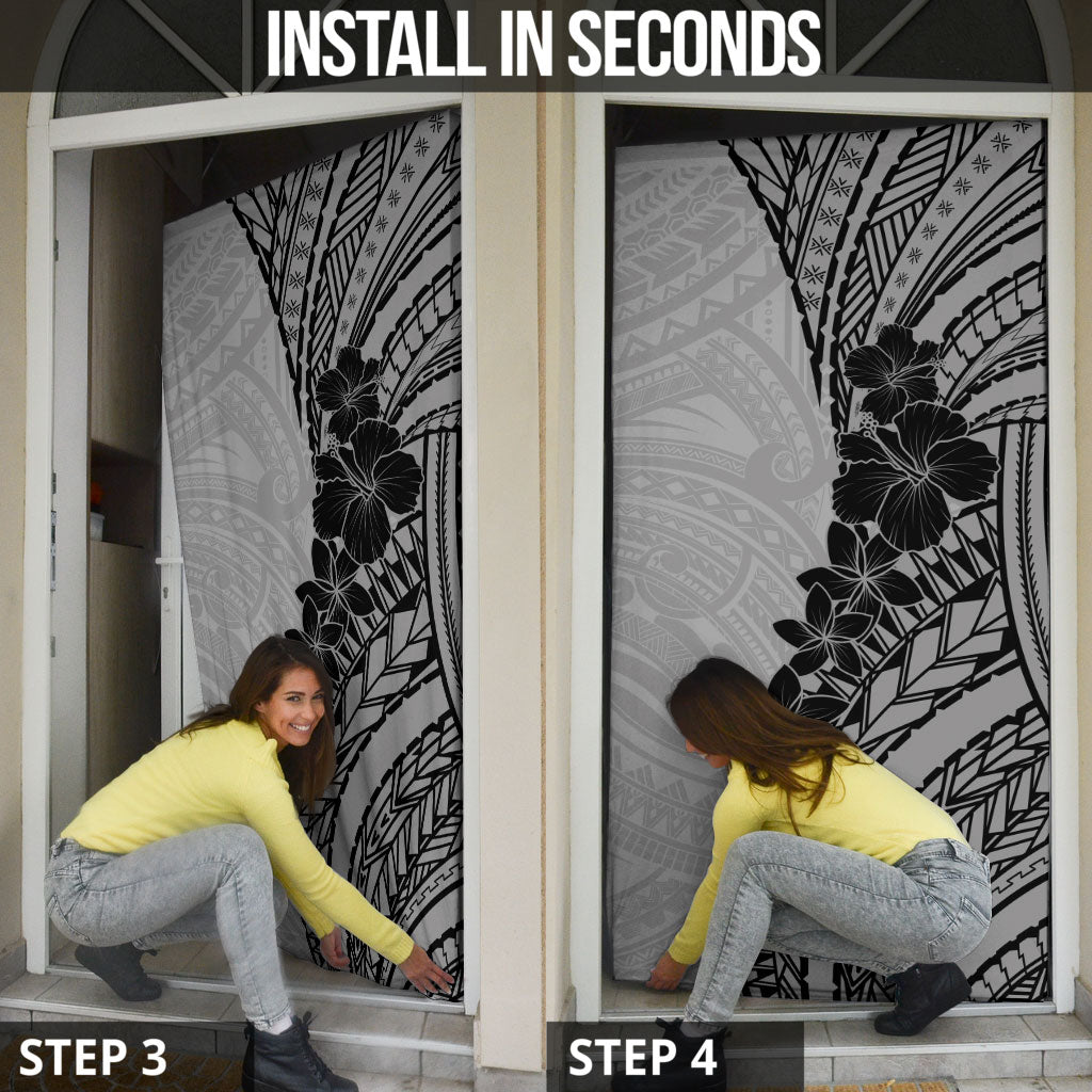 Black Gray Polynesia Tropical Flowers Door Cover