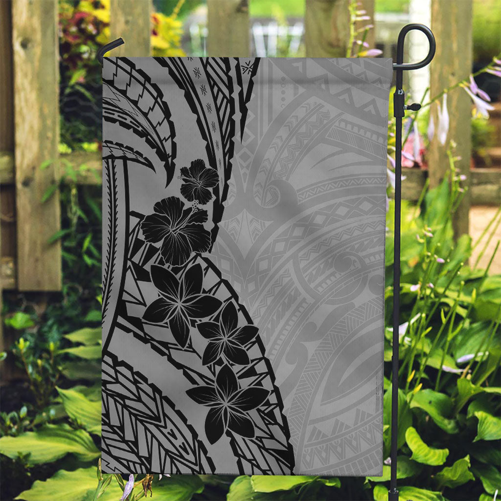 Black Gray Polynesia Tropical Flowers Garden Flag