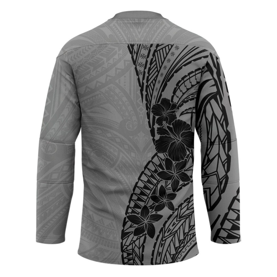 Black Gray Polynesia Tropical Flowers Hockey Jersey LT14 - Polynesian Pride