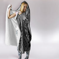 Black Gray Polynesia Tropical Flowers Hooded Blanket