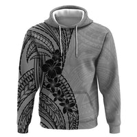 Black Gray Polynesia Tropical Flowers Hoodie