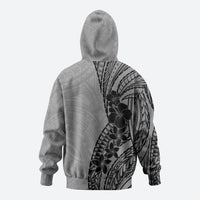 Black Gray Polynesia Tropical Flowers Hoodie