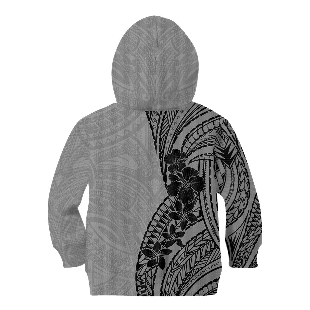 Black Gray Polynesia Tropical Flowers Kid Hoodie