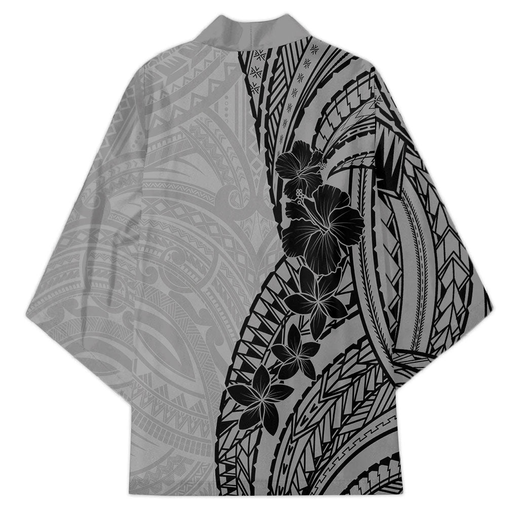 Black Gray Polynesia Tropical Flowers Kimono LT14 - Polynesian Pride