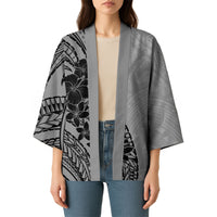 Black Gray Polynesia Tropical Flowers Kimono LT14 - Polynesian Pride