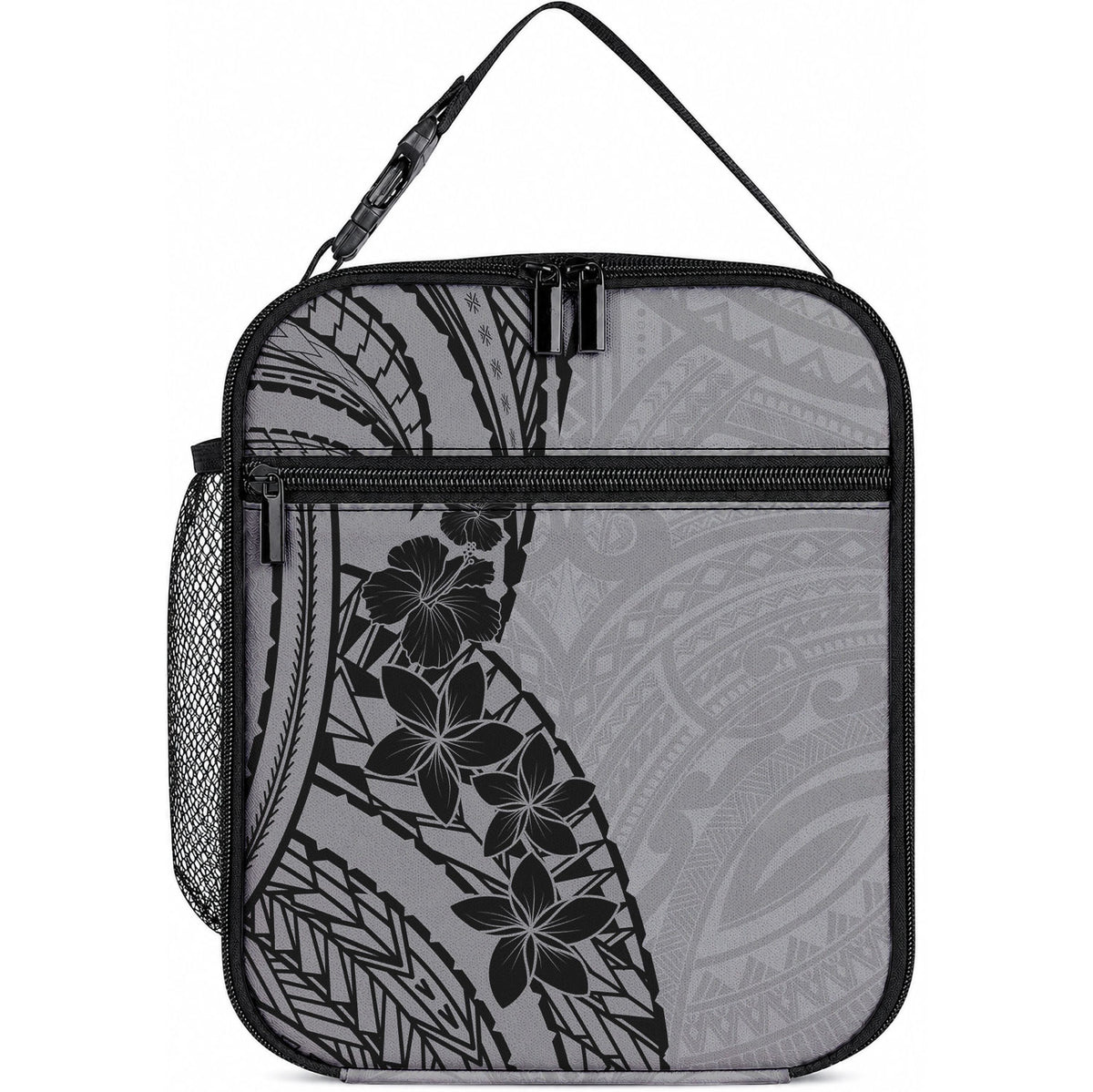 Black Gray Polynesia Tropical Flowers Lunch Bag