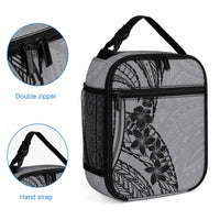Black Gray Polynesia Tropical Flowers Lunch Bag