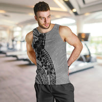 Black Gray Polynesia Tropical Flowers Men Tank Top