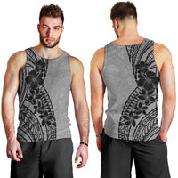 Black Gray Polynesia Tropical Flowers Men Tank Top