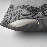 Black Gray Polynesia Tropical Flowers Pillow Cover