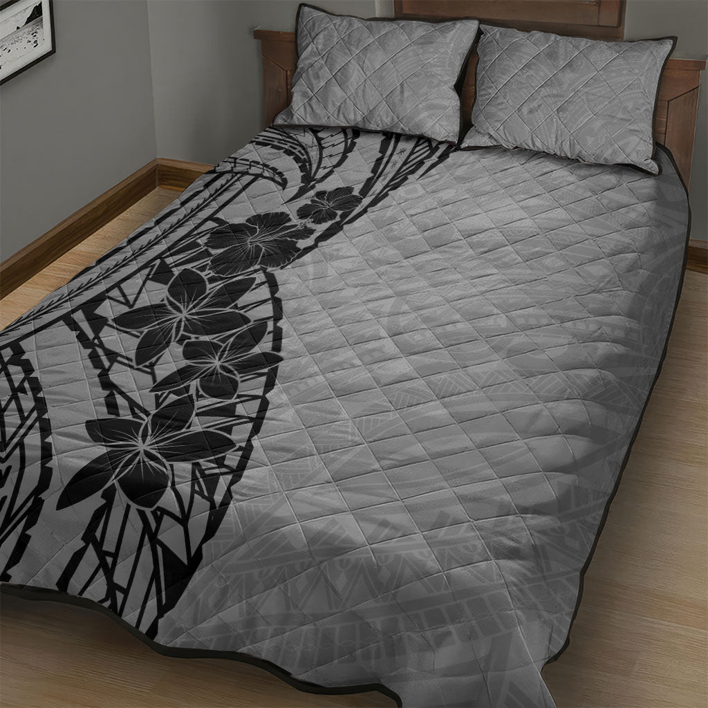 Black Gray Polynesia Tropical Flowers Quilt Bed Set LT14 - Polynesian Pride