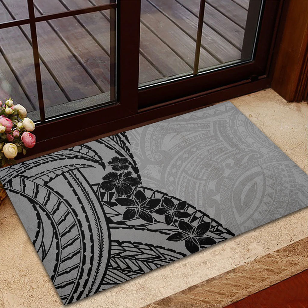 Black Gray Polynesia Tropical Flowers Rubber Doormat LT14 - Polynesian Pride