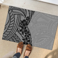 Black Gray Polynesia Tropical Flowers Rubber Doormat LT14 - Polynesian Pride