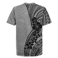 Black Gray Polynesia Tropical Flowers Rugby Jersey