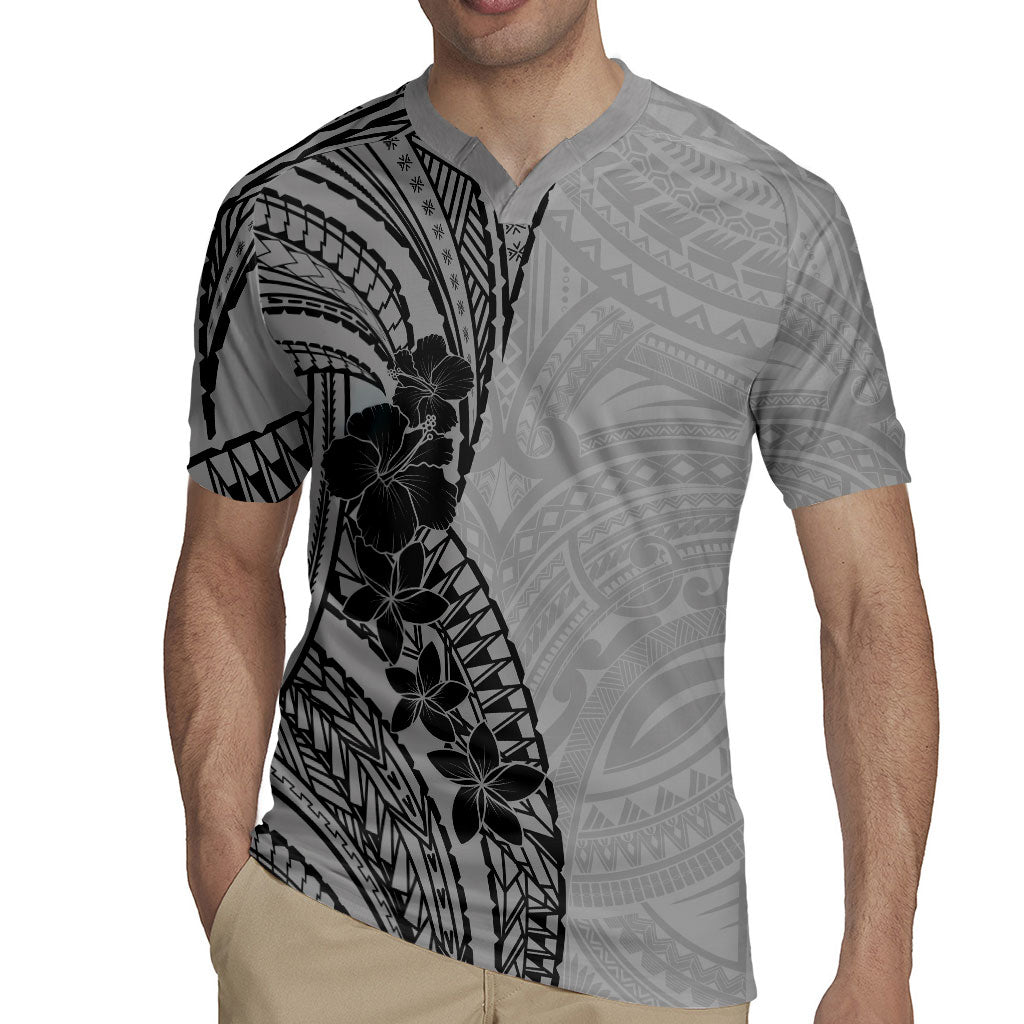 Black Gray Polynesia Tropical Flowers Rugby Jersey