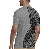 Black Gray Polynesia Tropical Flowers Rugby Jersey
