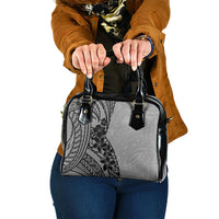 Black Gray Polynesia Tropical Flowers Shoulder Handbag