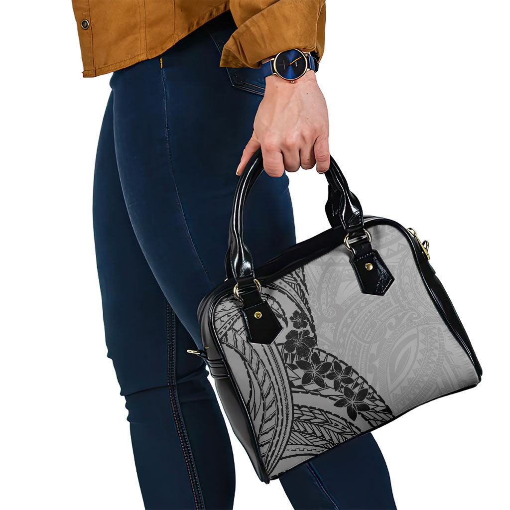 Black Gray Polynesia Tropical Flowers Shoulder Handbag