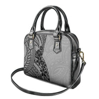 Black Gray Polynesia Tropical Flowers Shoulder Handbag