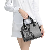 Black Gray Polynesia Tropical Flowers Shoulder Handbag