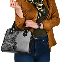 Black Gray Polynesia Tropical Flowers Shoulder Handbag