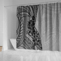 Black Gray Polynesia Tropical Flowers Shower Curtain