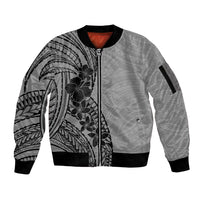 Black Gray Polynesia Tropical Flowers Sleeve Zip Bomber Jacket LT14 Unisex Gray - Polynesian Pride