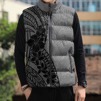 Black Gray Polynesia Tropical Flowers Sleeveless Puffer Jacket LT14 - Polynesian Pride
