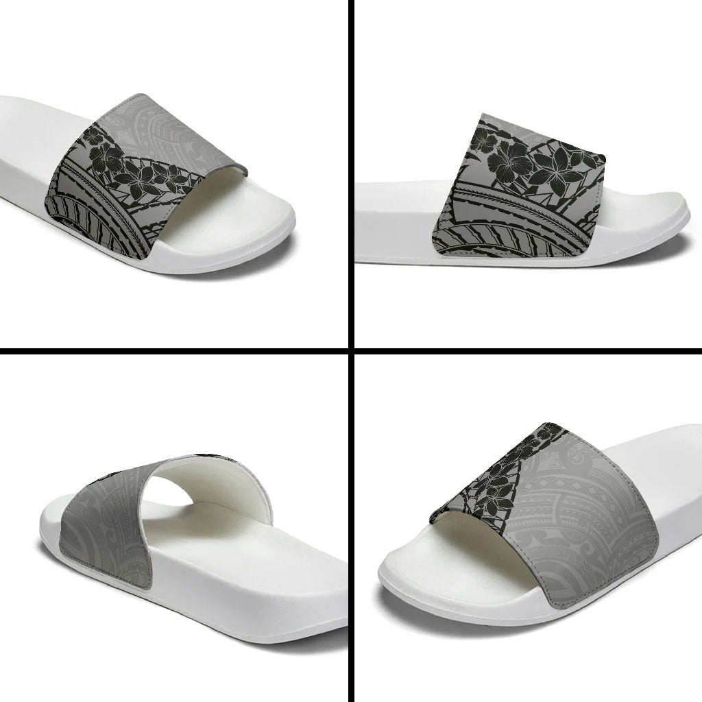 Black Gray Polynesia Tropical Flowers Slide Sandals LT14 - Polynesian Pride