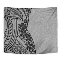 Black Gray Polynesia Tropical Flowers Tapestry