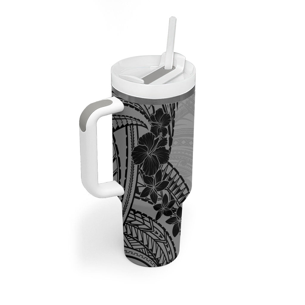 Black Gray Polynesia Tropical Flowers Tumbler With Handle LT14 - Polynesian Pride