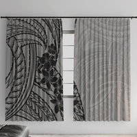 Black Gray Polynesia Tropical Flowers Window Curtain
