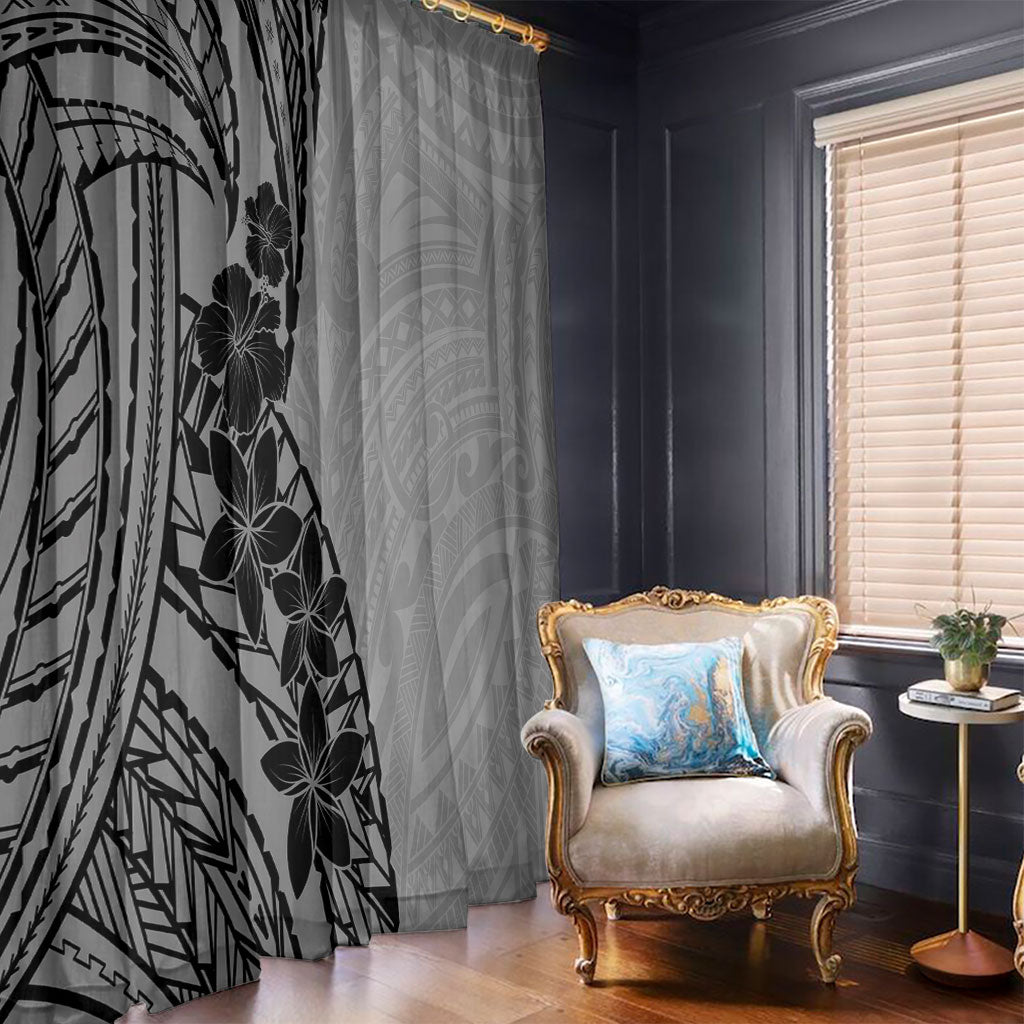 Black Gray Polynesia Tropical Flowers Window Curtain