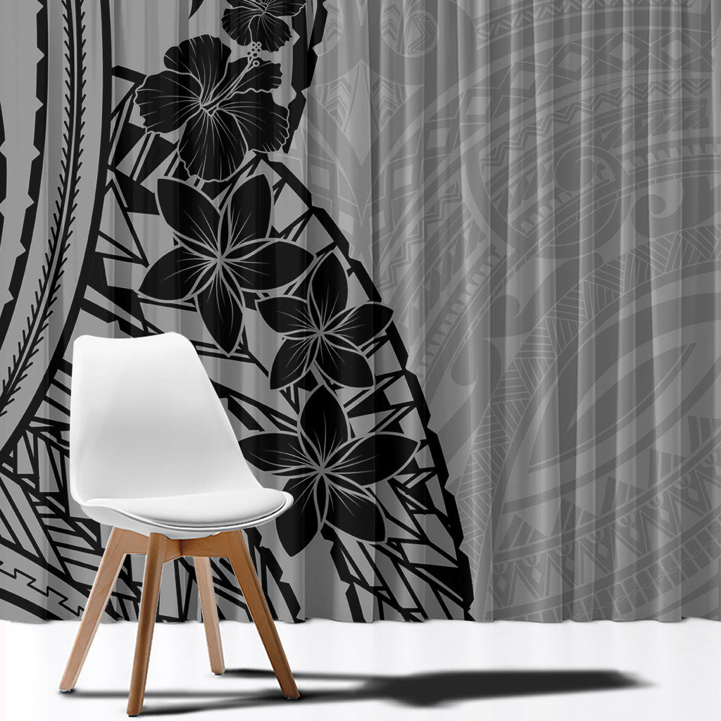 Black Gray Polynesia Tropical Flowers Window Curtain