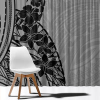Black Gray Polynesia Tropical Flowers Window Curtain