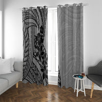 Black Gray Polynesia Tropical Flowers Window Curtain